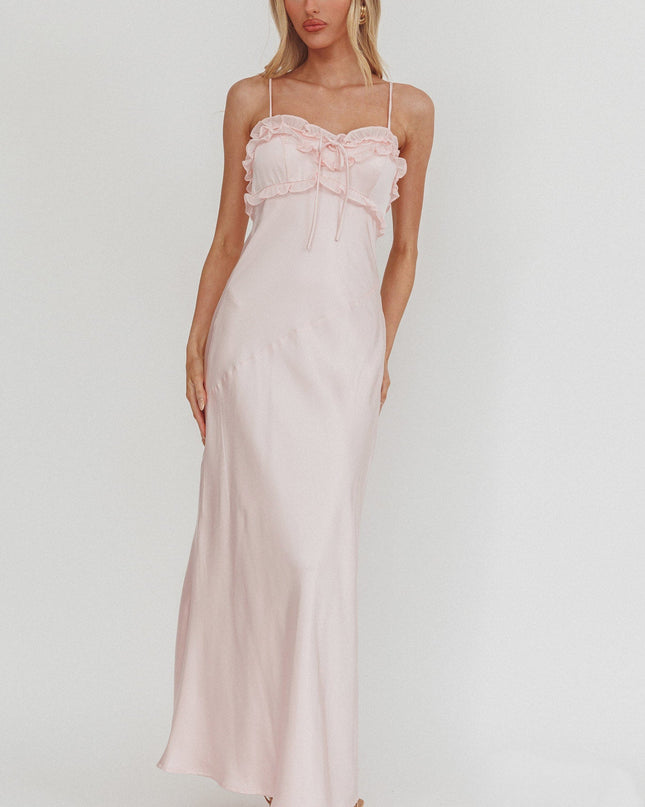 Pink Frill Trim Maxi Dress