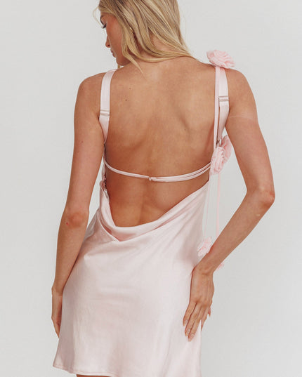 Pink Backless Rosette String Mini Dress