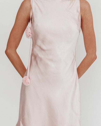 Pink Backless Rosette String Mini Dress