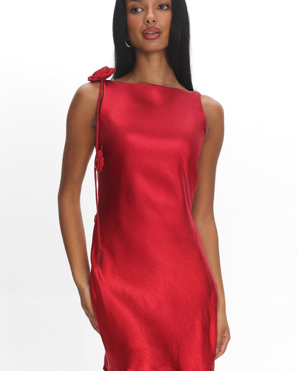 Red Backless Rosette String Mini Dress
