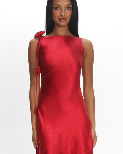 Red Backless Rosette String Mini Dress