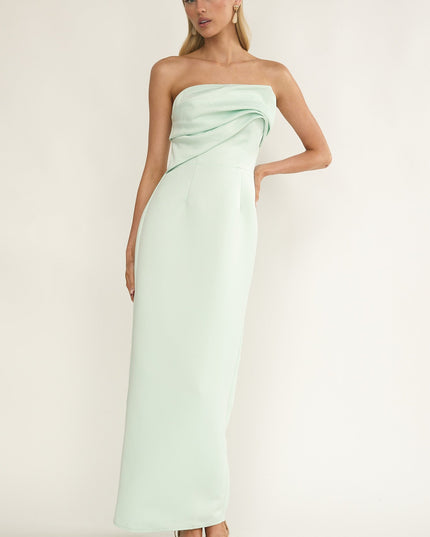 Mint Sky Strapless Pleat Bust Maxi Dress