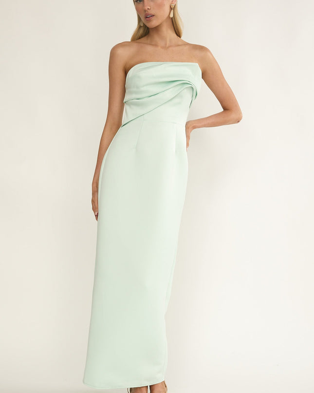 Mint Sky Strapless Pleat Bust Maxi Dress