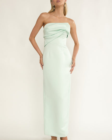 Mint Sky Strapless Pleat Bust Maxi Dress