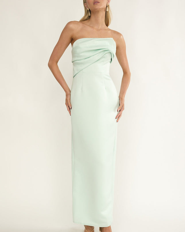 Mint Sky Strapless Pleat Bust Maxi Dress