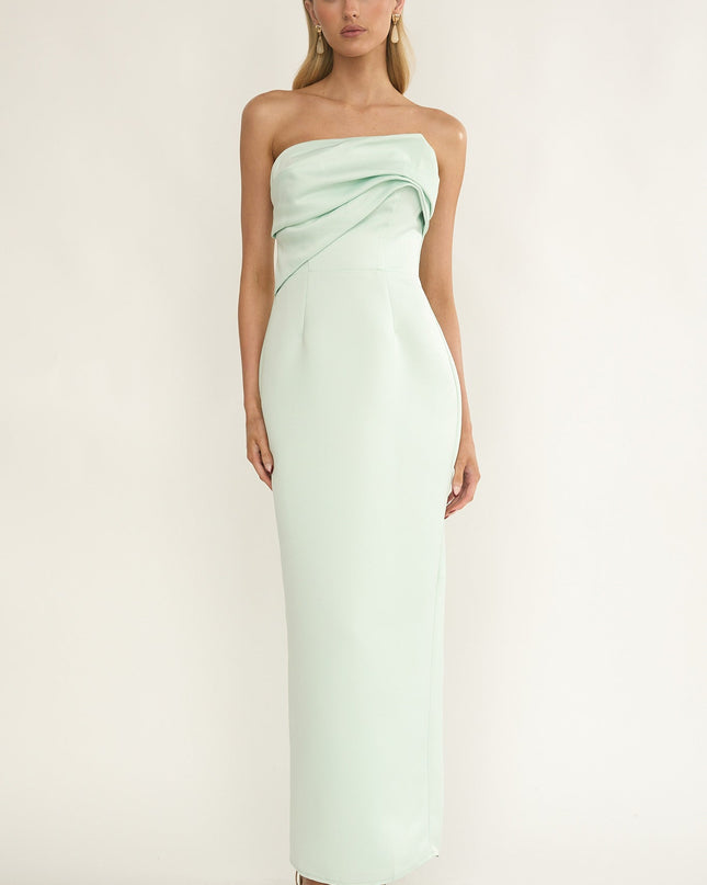 Mint Sky Strapless Pleat Bust Maxi Dress