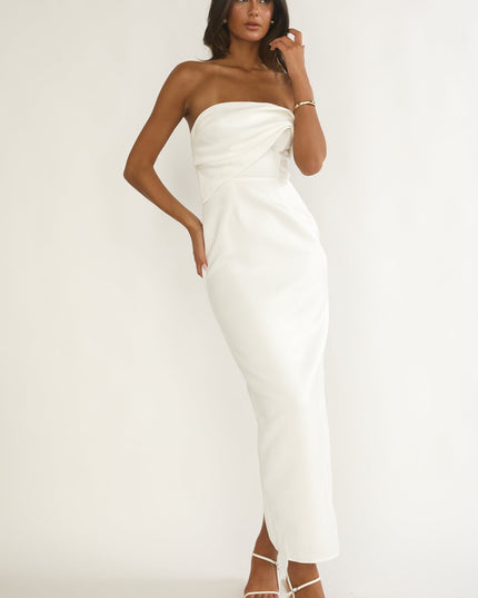 White Sky Strapless Pleat Bust Maxi Dress