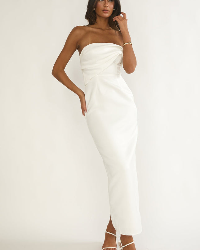 White Sky Strapless Pleat Bust Maxi Dress