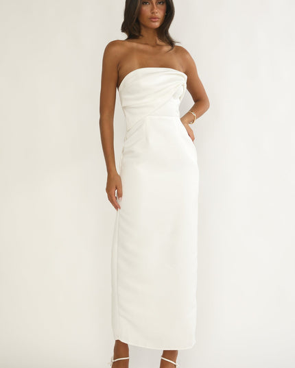 White Sky Strapless Pleat Bust Maxi Dress