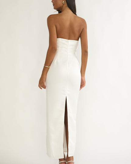 White Sky Strapless Pleat Bust Maxi Dress