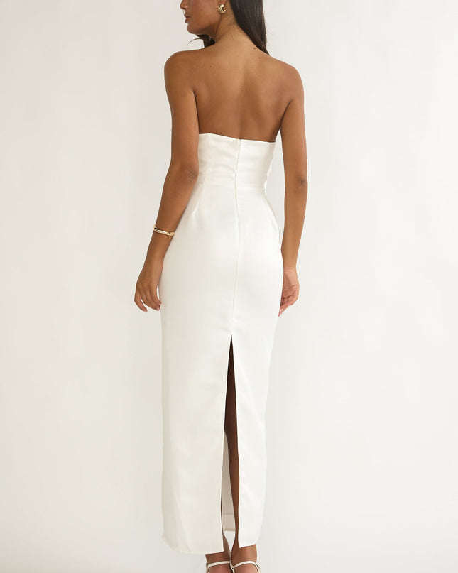 White Sky Strapless Pleat Bust Maxi Dress