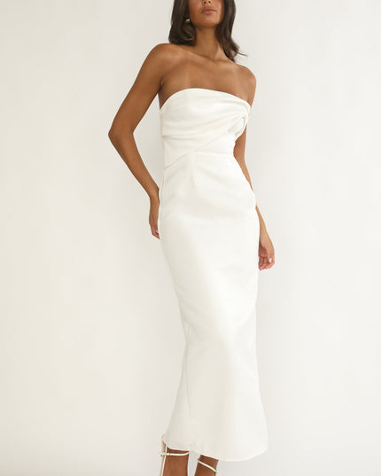 White Sky Strapless Pleat Bust Maxi Dress