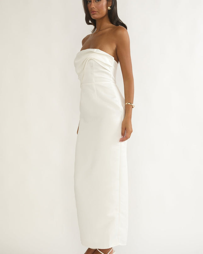 White Sky Strapless Pleat Bust Maxi Dress