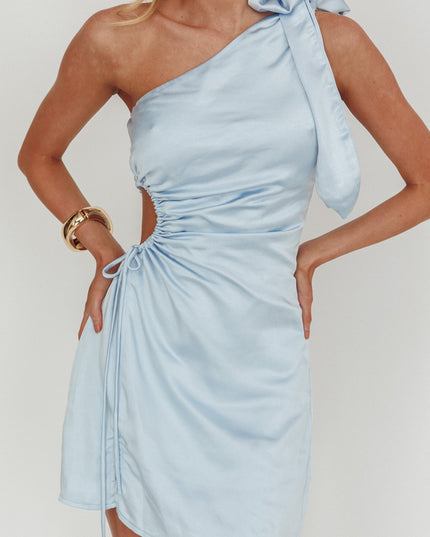 Baby Blue One-Shoulder Keyhole Waist Mini Dress