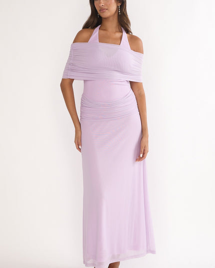 Lilac Off-Shoulder Halter Maxi Dress