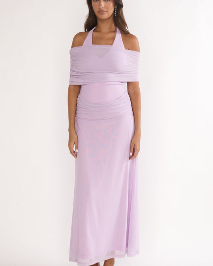 Lilac Off-Shoulder Halter Maxi Dress