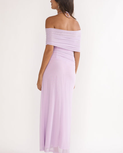 Lilac Off-Shoulder Halter Maxi Dress