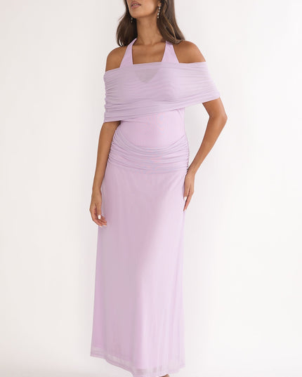 Lilac Off-Shoulder Halter Maxi Dress