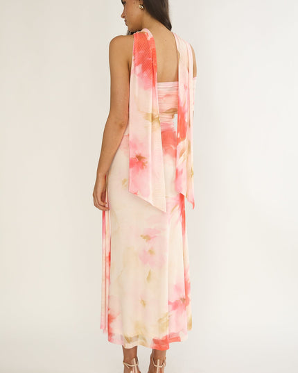 Pink One-Sleeve Maxi Dress Floral
