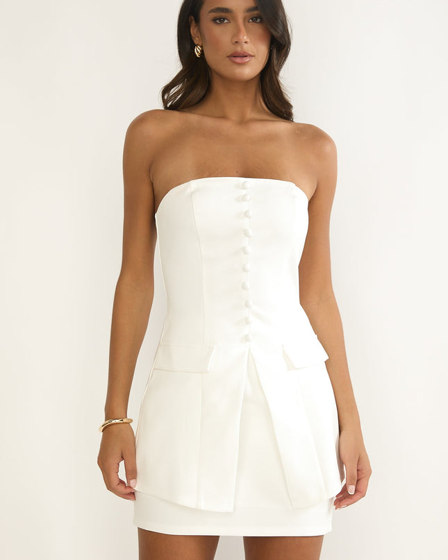 White Strapless Longline Top