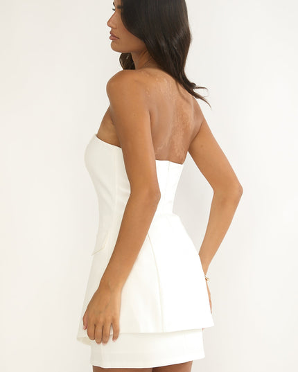 White Strapless Longline Top
