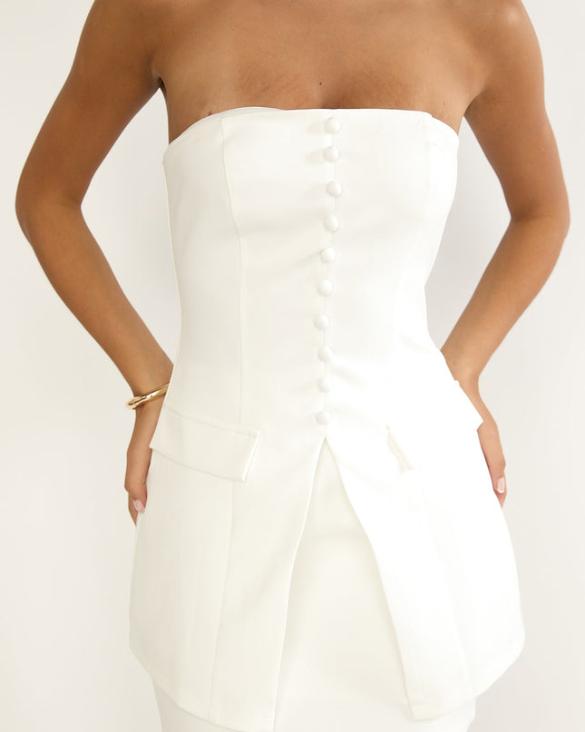 White Strapless Longline Top