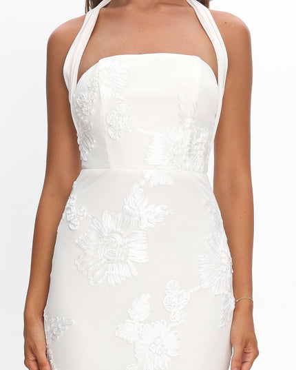 White Halterneck Embellished Maxi Dress
