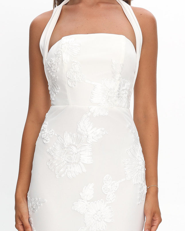 White Halterneck Embellished Maxi Dress