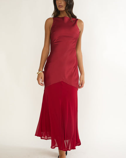 Wine Shoulder Sash Maxi Dress
