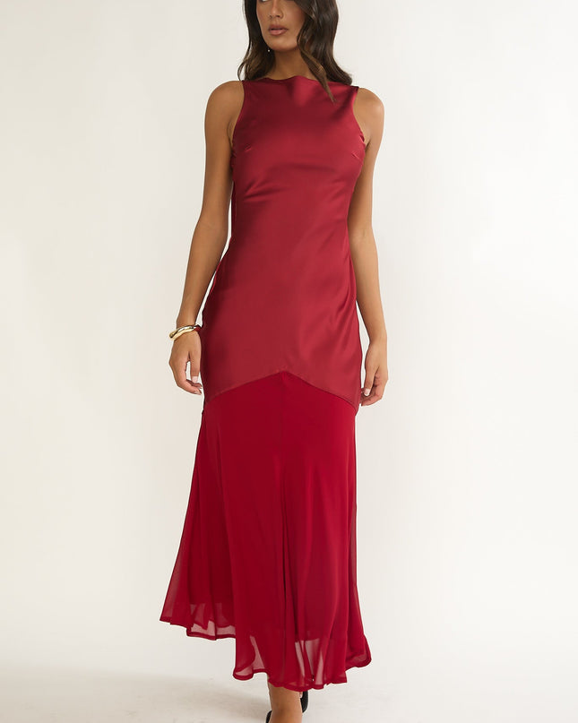 Wine Shoulder Sash Maxi Dress