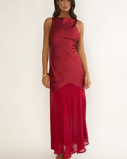 Wine Shoulder Sash Maxi Dress