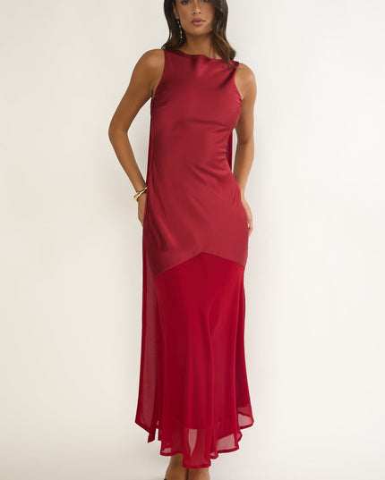 Wine Shoulder Sash Maxi Dress