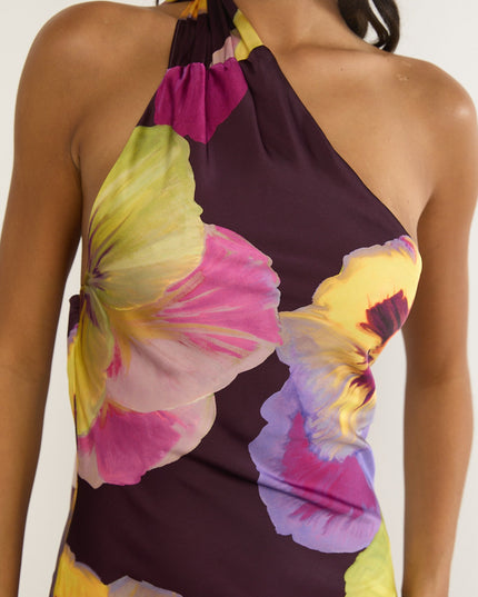 Plum Open Cowl Back Maxi Dress Pansies