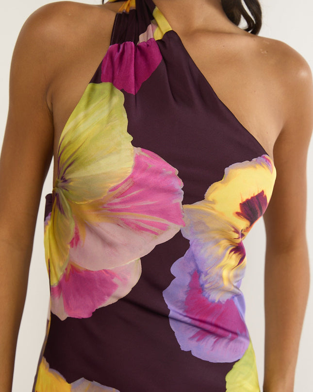 Plum Open Cowl Back Maxi Dress Pansies