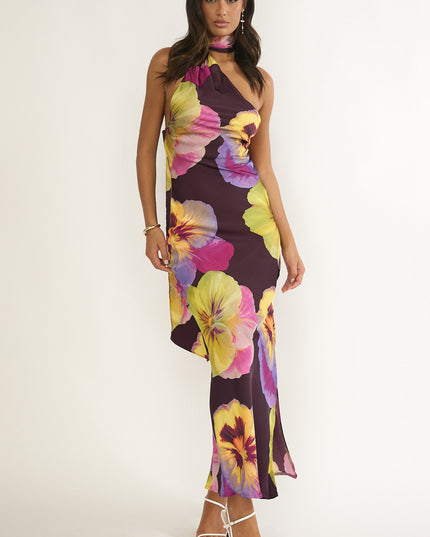 Plum Open Cowl Back Maxi Dress Pansies