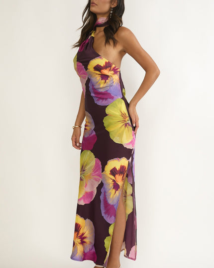 Plum Open Cowl Back Maxi Dress Pansies