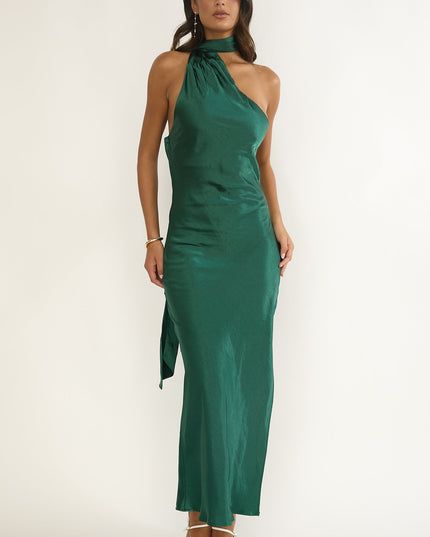 Forest Green Open Cowl Back Maxi Dress