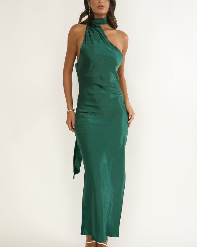 Forest Green Open Cowl Back Maxi Dress