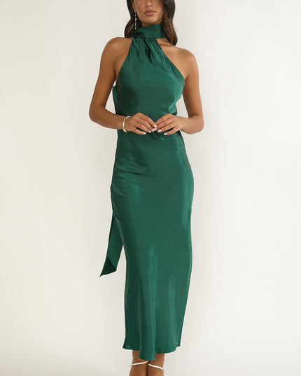 Forest Green Open Cowl Back Maxi Dress
