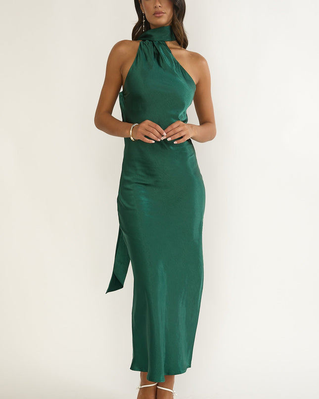 Forest Green Open Cowl Back Maxi Dress