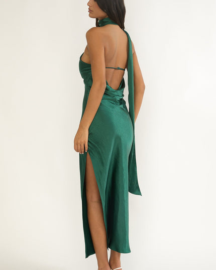Forest Green Open Cowl Back Maxi Dress