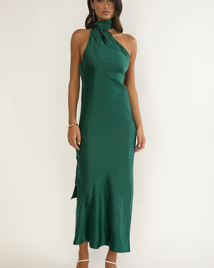 Forest Green Open Cowl Back Maxi Dress