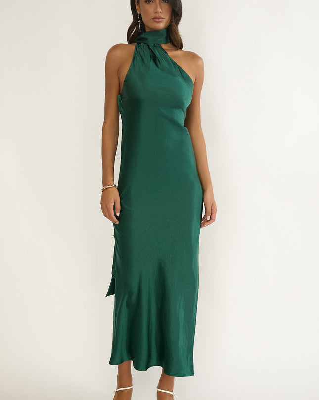 Forest Green Open Cowl Back Maxi Dress