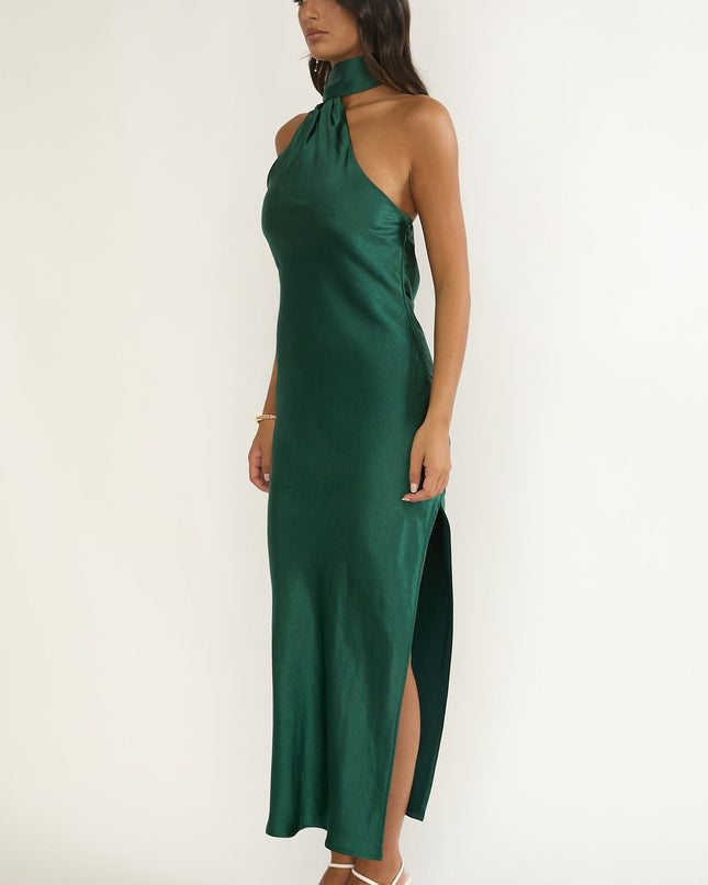 Forest Green Open Cowl Back Maxi Dress