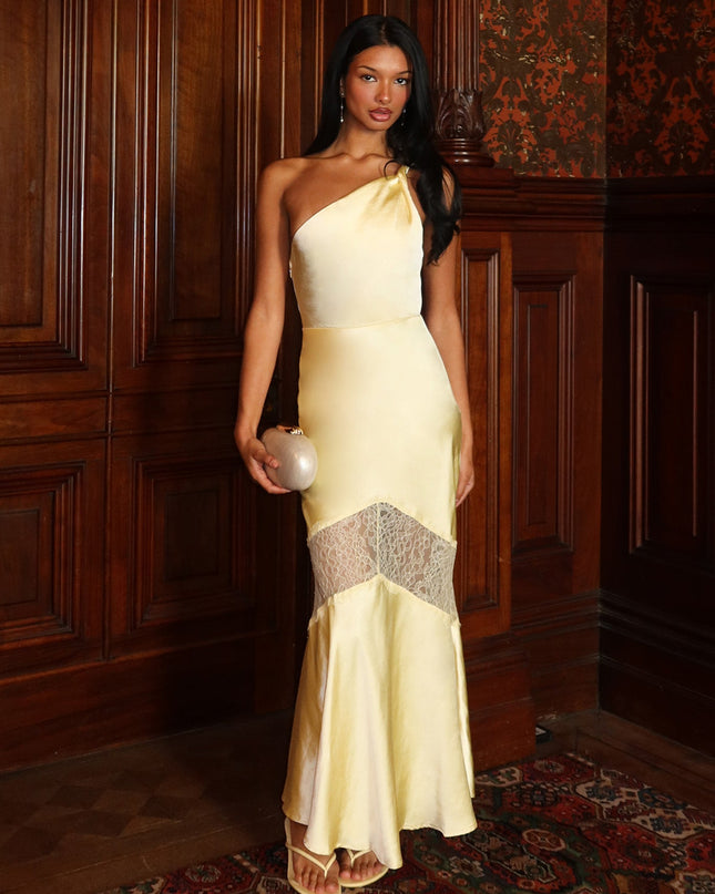 Butter Lace Trim One-Shoulder Maxi Dress