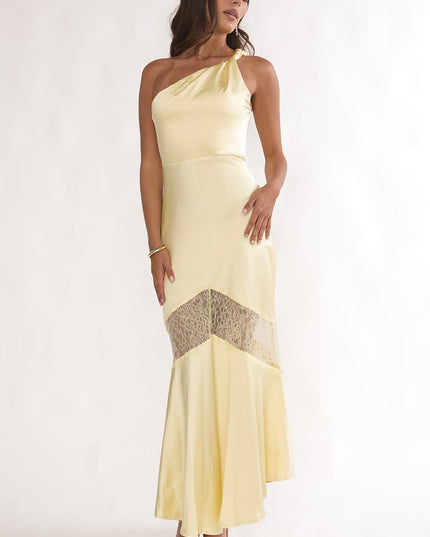 Butter Lace Trim One-Shoulder Maxi Dress