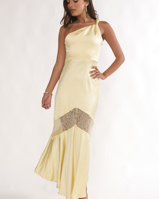 Butter Lace Trim One-Shoulder Maxi Dress