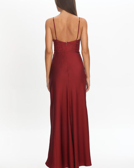 Wine Draped Waist Maxi Dress