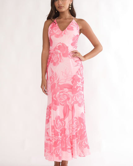 Pink Low Back Maxi Dress Floral