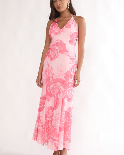 Pink Low Back Maxi Dress Floral